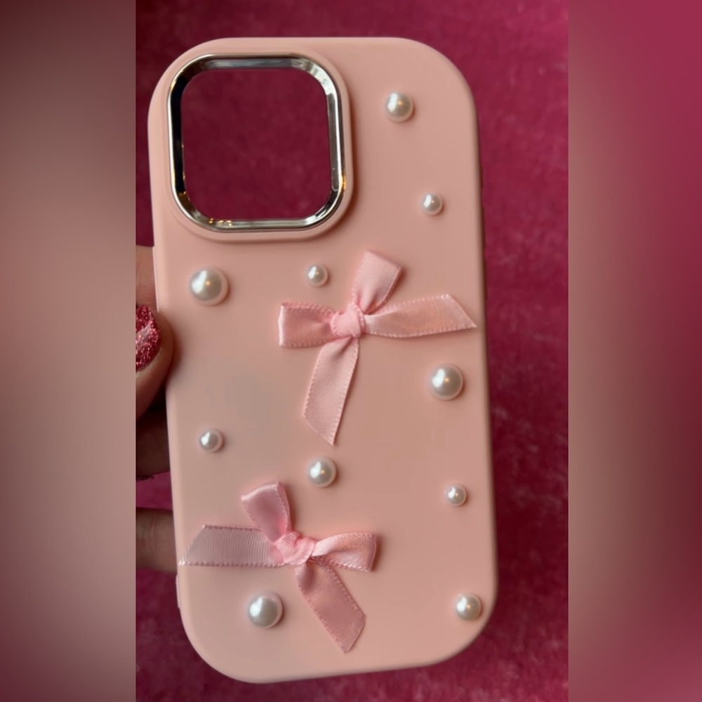 BOW PEARL 15 Pro Max iphone pink phone case fabric Barbie Mother’s Day gift NEW
